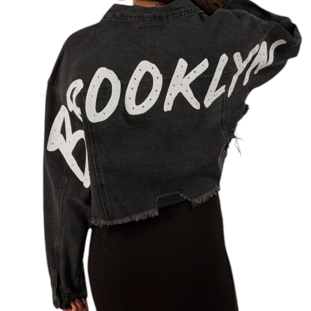 Trio Urban Cropped Denim Jacket - Black Brooklyn